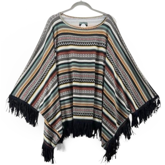 Double D Ranch Sweaters - Double D Ranch Striped Fringe Poncho